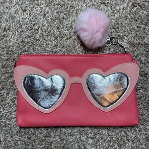 Studio DIY Pink Heart Sunglasses Clutch with Pom Pom Keychain